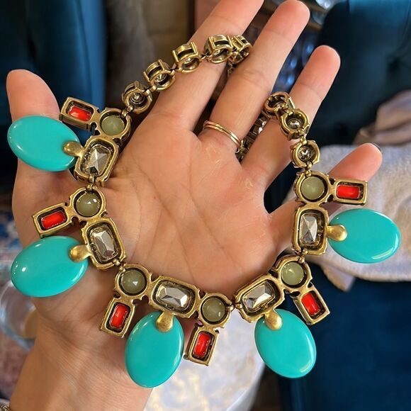 J Crew Jumbo Rhinestone Crystal Boho Bohemian Cluster Statement Necklace - Picture 4 of 4